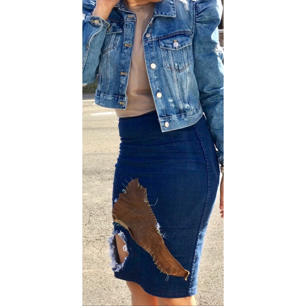 Custom Designed Distressed pencil skirt